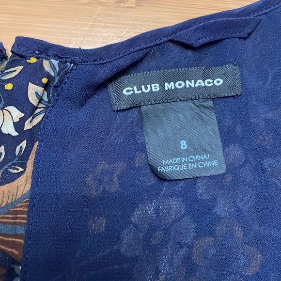 Club Monaco High Low Silk Ophelia Dress Size 8 Mini Floral Birds 3/4 Sleeve - Picture 8 of 14